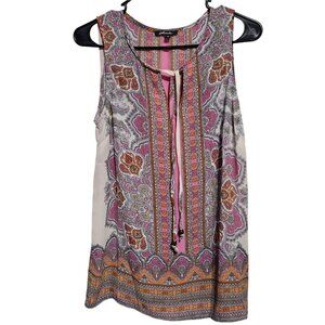 Soiree Sleeveless Boho Top Womens Size Medium Retro Paisley Print Bead Neck Tie